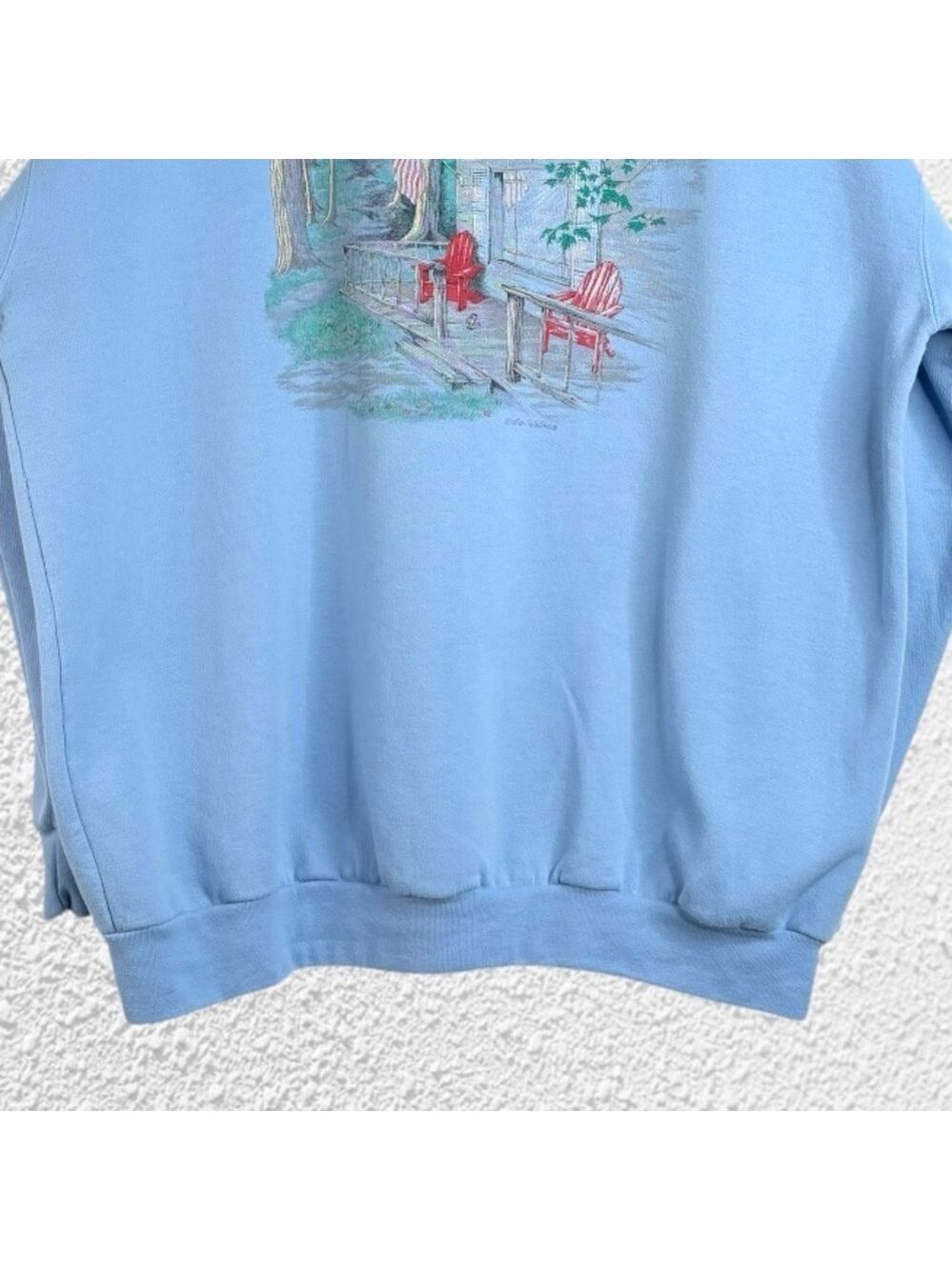 90s Cabin Sweatshirt by Northern Reflections Cabin Scenery Light Blue Size XL - Picture 6 of 11